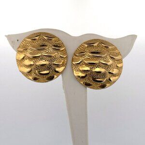 Estate Parklane Gold Tone Textured Disc Earrings 1.41" Vintage 27.4g Signed